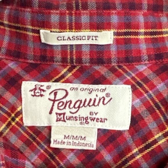 Penguin Shirt Men's Medium Red Plaid Button Down Long‎ Sleeve Classic Fit - Picture 7 of 9